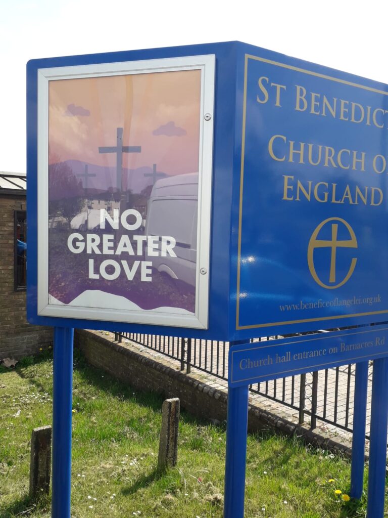 Notice board outside St Benedict's church