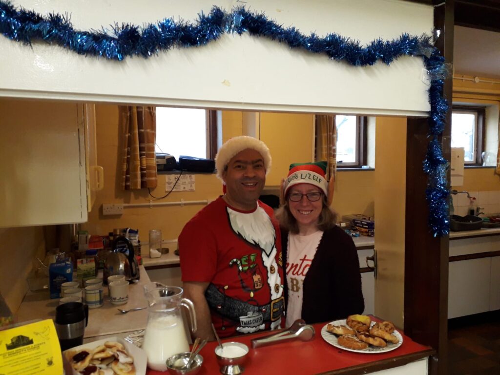 Pete and Coral dressed in Festive clothing redy for the winter fayre