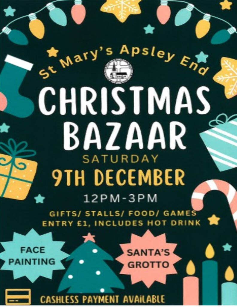 Christmas Bazaar at St Mary’s on 9th December. 12 noon until 3pm.