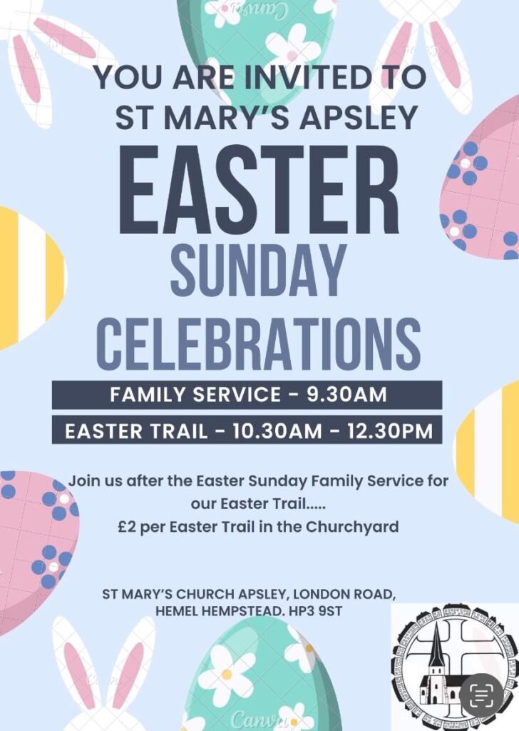Easter trail after 9.30am service on Easter Sunday. Around 10.30am. 2 pounds per person.