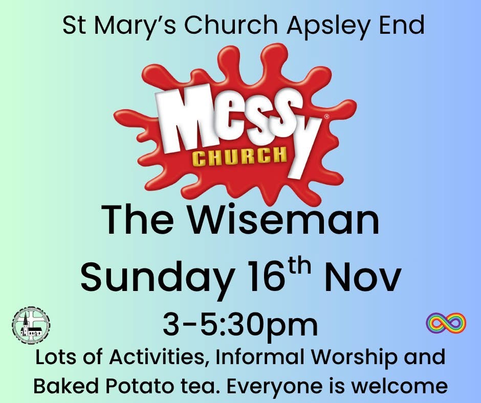Messy church Sunday 16th November from 3 until 5:30 pm. Theme is The Wisemen.